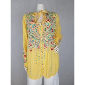 Johnny Was Arges Embroidered Georgette Blouse Women's Sz S